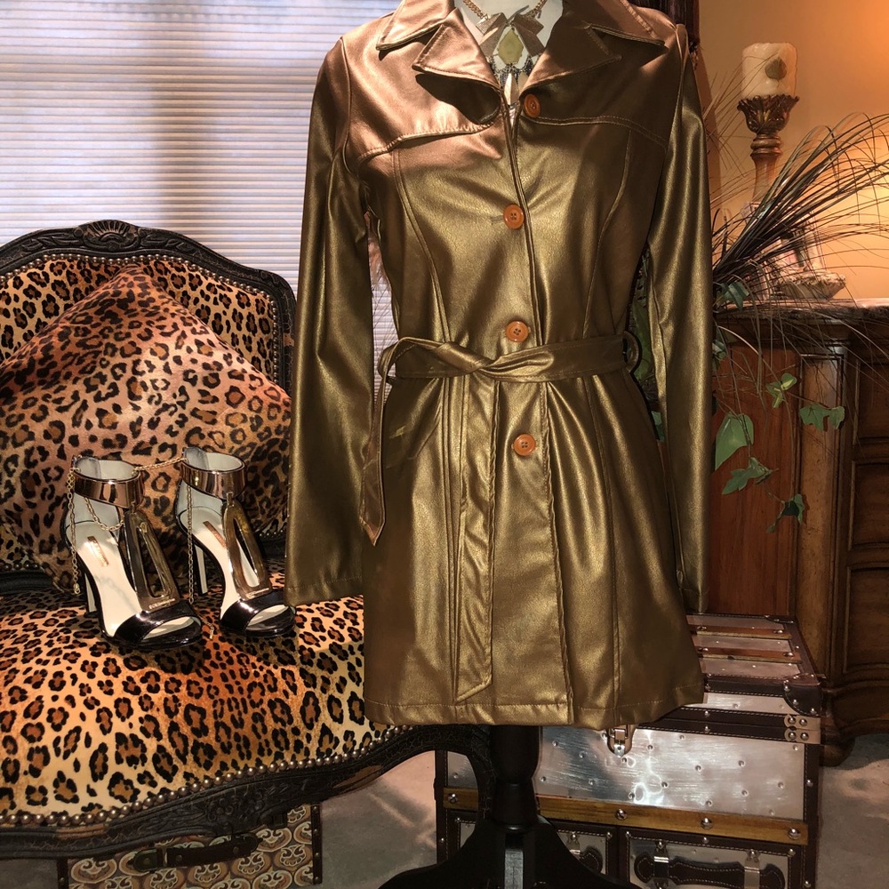 NWT Forever 21 gold FAUX leather jacket